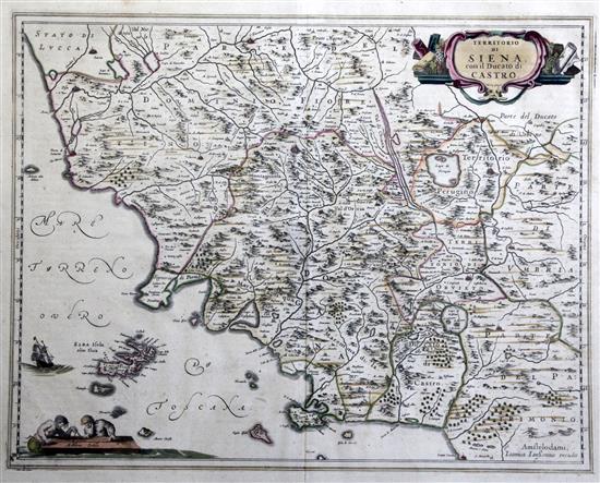 Johannes Janssonius (1588-1664) Map of the Territorio di Siena con il Ducato di Castro, overall 17.5 x 21.75in.